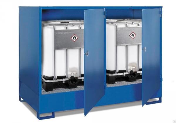 Шкаф со сточным поддоном 1000 л для 2 еврокубов с опасными веществами